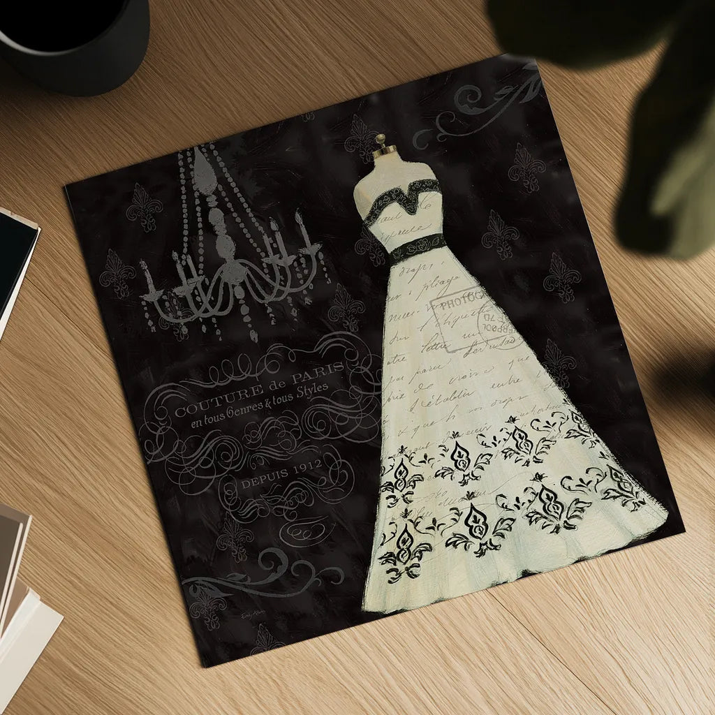 French Couture II by Emily Adams. Shown as a detailed flat fine art print, highlighting archival giclee quality. Available as an archival giclee rolled canvas, fine art paper, or poster print. SKU 13843a.