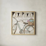 French Flea Market II by Emily Adams. Shown in a natural wood glass frame for a timeless modern aesthetic. Available as an archival giclee rolled canvas, fine art paper, or poster print. SKU 13485a.