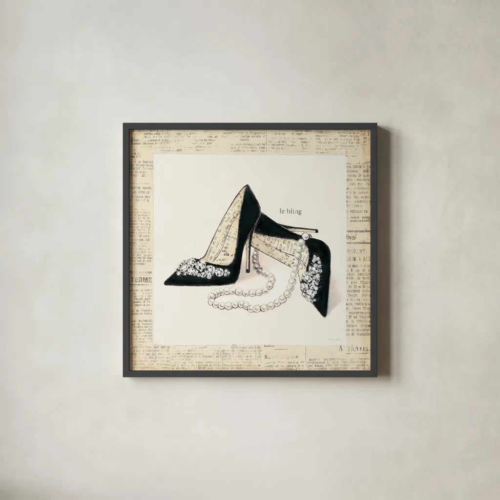 From Emilys Closet IV Square by Emily Adams. Shown in a sleek black glass frame for a contemporary gallery look. Available as an archival giclee rolled canvas, fine art paper, or poster print. SKU 11042a.