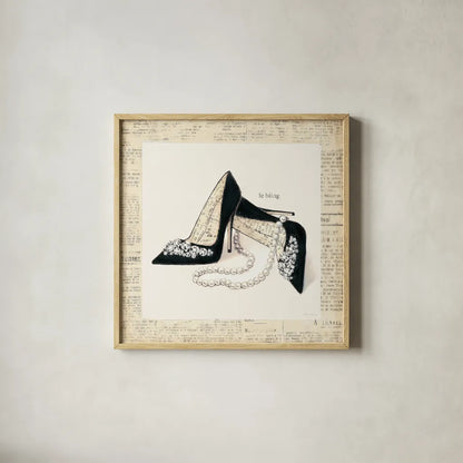 From Emilys Closet IV Square by Emily Adams. Shown in a natural wood glass frame for a timeless modern aesthetic. Available as an archival giclee rolled canvas, fine art paper, or poster print. SKU 11042a.