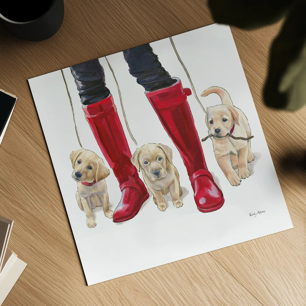 Furry Fashion Friends I by Emily Adams. Shown as a detailed flat fine art print, highlighting archival giclee quality. Available as an archival giclee rolled canvas, fine art paper, or poster print. SKU 37317a.