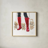 Furry Fashion Friends I by Emily Adams. Shown in a natural wood glass frame for a timeless modern aesthetic. Available as an archival giclee rolled canvas, fine art paper, or poster print. SKU 37317a.