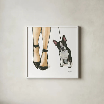 Furry Fashion Friends II by Emily Adams. Shown in a crisp white glass frame for a clean and minimalist style. Available as an archival giclee rolled canvas, fine art paper, or poster print. SKU 37318a.