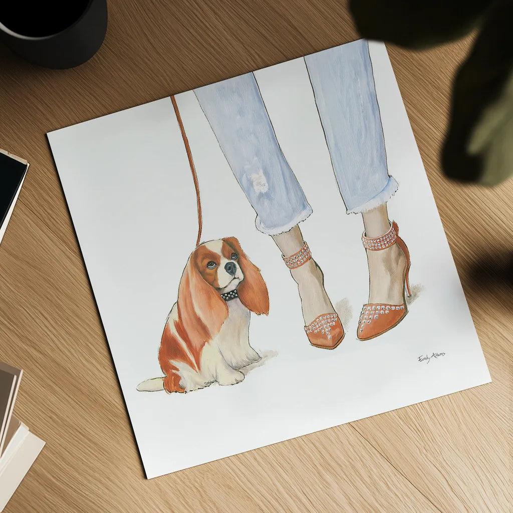 Furry Fashion Friends IV by Emily Adams. Shown as a detailed flat fine art print, highlighting archival giclee quality. Available as an archival giclee rolled canvas, fine art paper, or poster print. SKU 37320a.