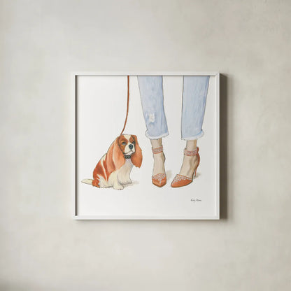 Furry Fashion Friends IV by Emily Adams. Shown in a crisp white glass frame for a clean and minimalist style. Available as an archival giclee rolled canvas, fine art paper, or poster print. SKU 37320a.