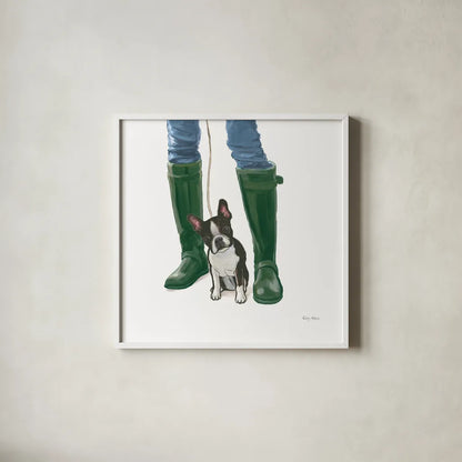 Furry Fashion Friends IX by Emily Adams. Shown in a crisp white glass frame for a clean and minimalist style. Available as an archival giclee rolled canvas, fine art paper, or poster print. SKU 86023a.
