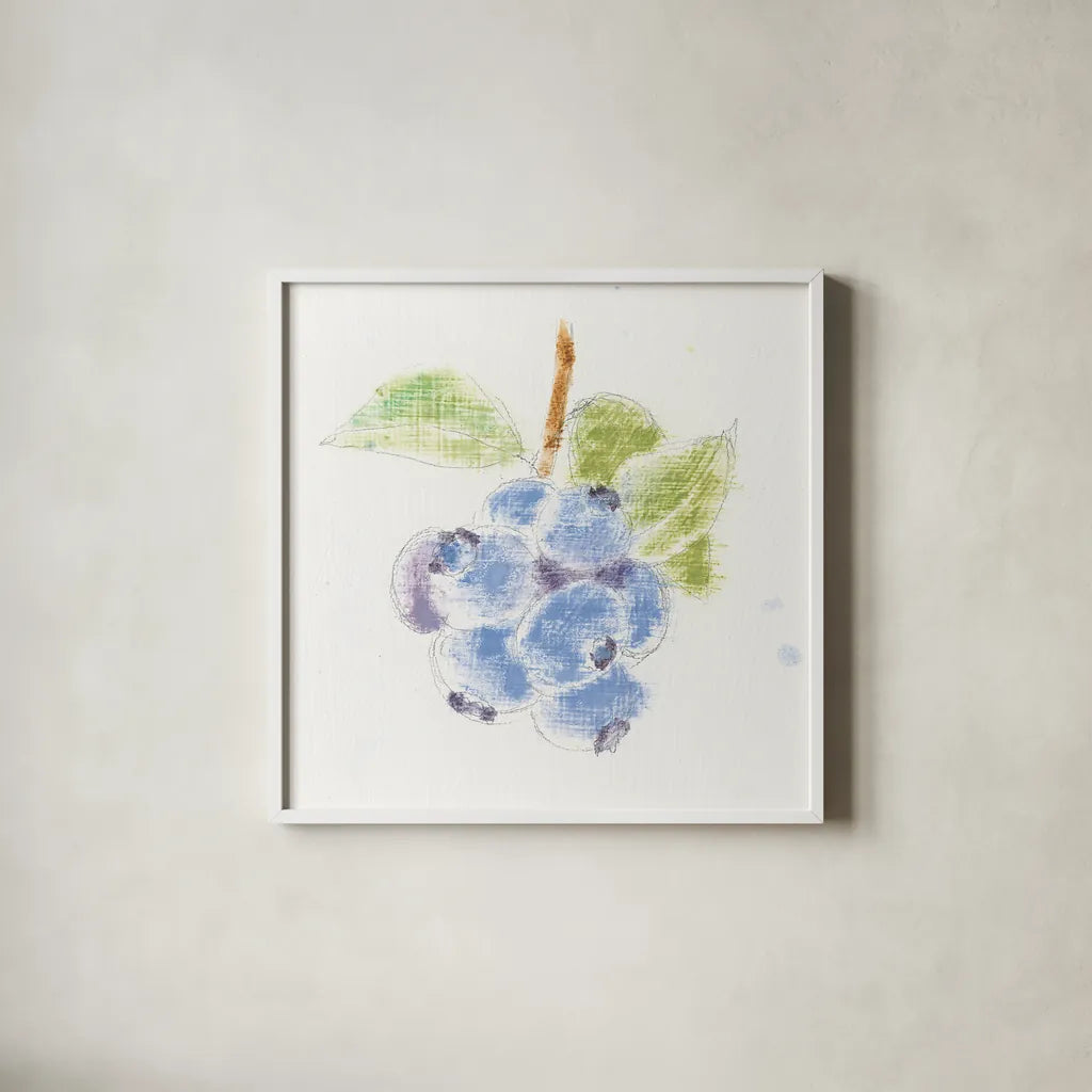 Garden Delight II by Emily Adams. Shown in a crisp white glass frame for a clean and minimalist style. Available as an archival giclee rolled canvas, fine art paper, or poster print. SKU 24835a.
