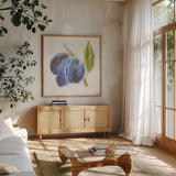 Garden Delight VI by Emily Adams. Shown in a natural wood frame in a cozy modern living room. Available as an archival giclee rolled canvas, fine art paper, or poster print. SKU 24839a.