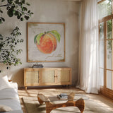 Garden Treasures II by Emily Adams. Shown in a natural wood frame in a cozy modern living room. Available as an archival giclee rolled canvas, fine art paper, or poster print. SKU 25985a.