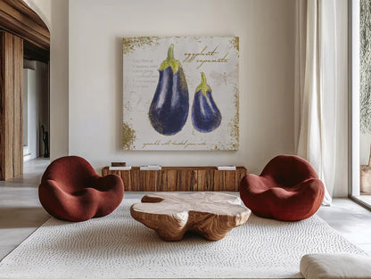 Garden Treasures IX by Emily Adams. Shown as extra-large giant wall art in a modern living room. Available as an archival giclee rolled canvas, fine art paper, or poster print. SKU 25992a.