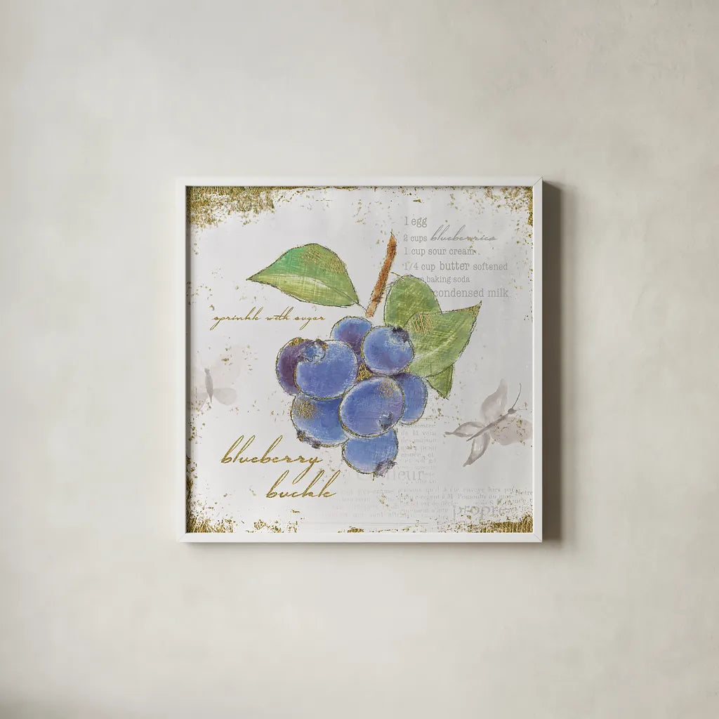 Garden Treasures V by Emily Adams. Shown in a crisp white glass frame for a clean and minimalist style. Available as an archival giclee rolled canvas, fine art paper, or poster print. SKU 25988a.
