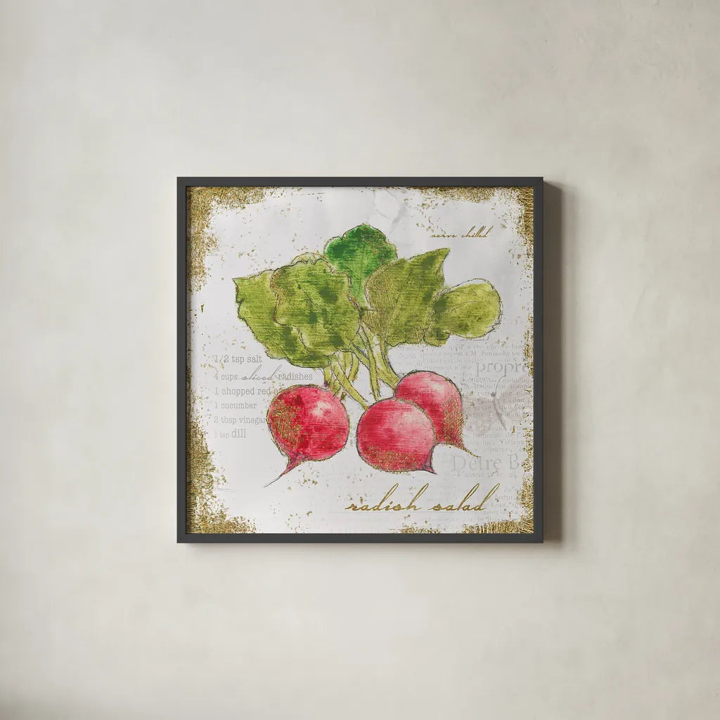 Garden Treasures XII by Emily Adams. Shown in a sleek black glass frame for a contemporary gallery look. Available as an archival giclee rolled canvas, fine art paper, or poster print. SKU 25995a.