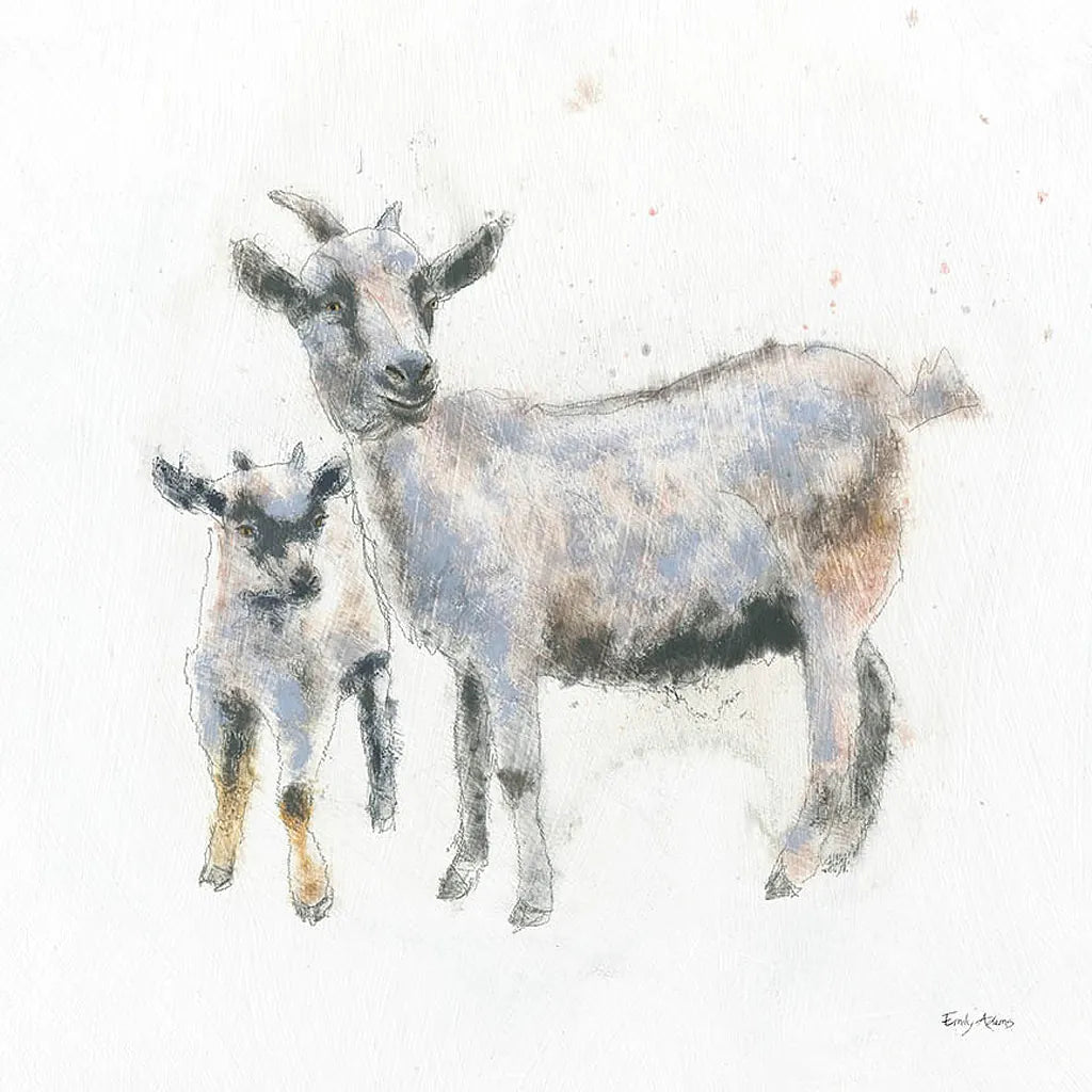 Goat and Kid by Emily Adams. SKU 23729a. Archival Giclee Fine art print for wall decor.