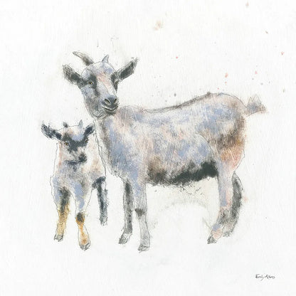 Goat and Kid by Emily Adams. SKU 23729a. Archival Giclee Fine art print for wall decor.