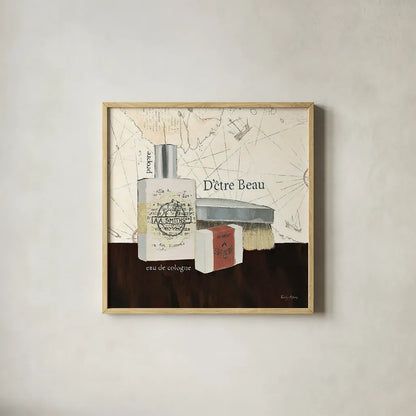 Grooming I by Emily Adams. Shown in a natural wood glass frame for a timeless modern aesthetic. Available as an archival giclee rolled canvas, fine art paper, or poster print. SKU 16851a.