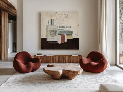 Grooming I by Emily Adams. Shown as extra-large giant wall art in a modern living room. Available as an archival giclee rolled canvas, fine art paper, or poster print. SKU 16851a.