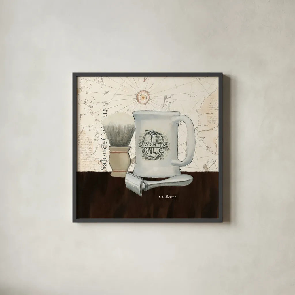 Grooming II by Emily Adams. Shown in a sleek black glass frame for a contemporary gallery look. Available as an archival giclee rolled canvas, fine art paper, or poster print. SKU 16852a.