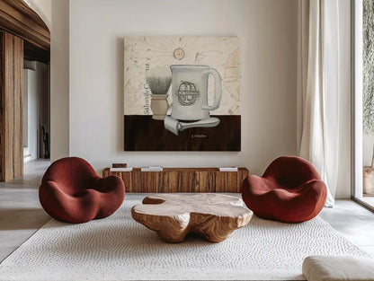 Grooming II by Emily Adams. Shown as extra-large giant wall art in a modern living room. Available as an archival giclee rolled canvas, fine art paper, or poster print. SKU 16852a.