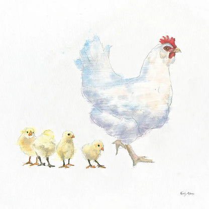Hen and Chickens by Emily Adams. SKU 23728a. Archival Giclee Fine art print for wall decor.