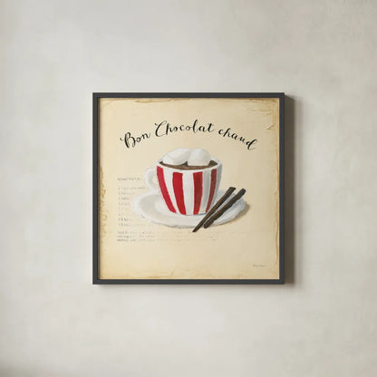 Holiday Cafe V by Emily Adams. Shown in a sleek black glass frame for a contemporary gallery look. Available as an archival giclee rolled canvas, fine art paper, or poster print. SKU 30938a.