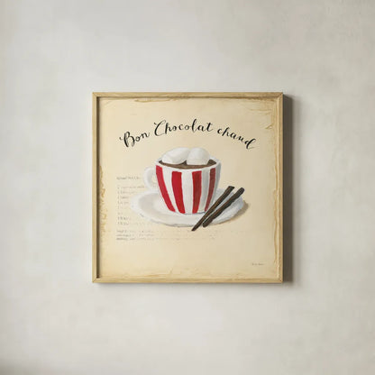 Holiday Cafe V by Emily Adams. Shown in a natural wood glass frame for a timeless modern aesthetic. Available as an archival giclee rolled canvas, fine art paper, or poster print. SKU 30938a.