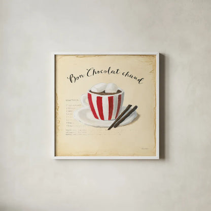 Holiday Cafe V by Emily Adams. Shown in a crisp white glass frame for a clean and minimalist style. Available as an archival giclee rolled canvas, fine art paper, or poster print. SKU 30938a.