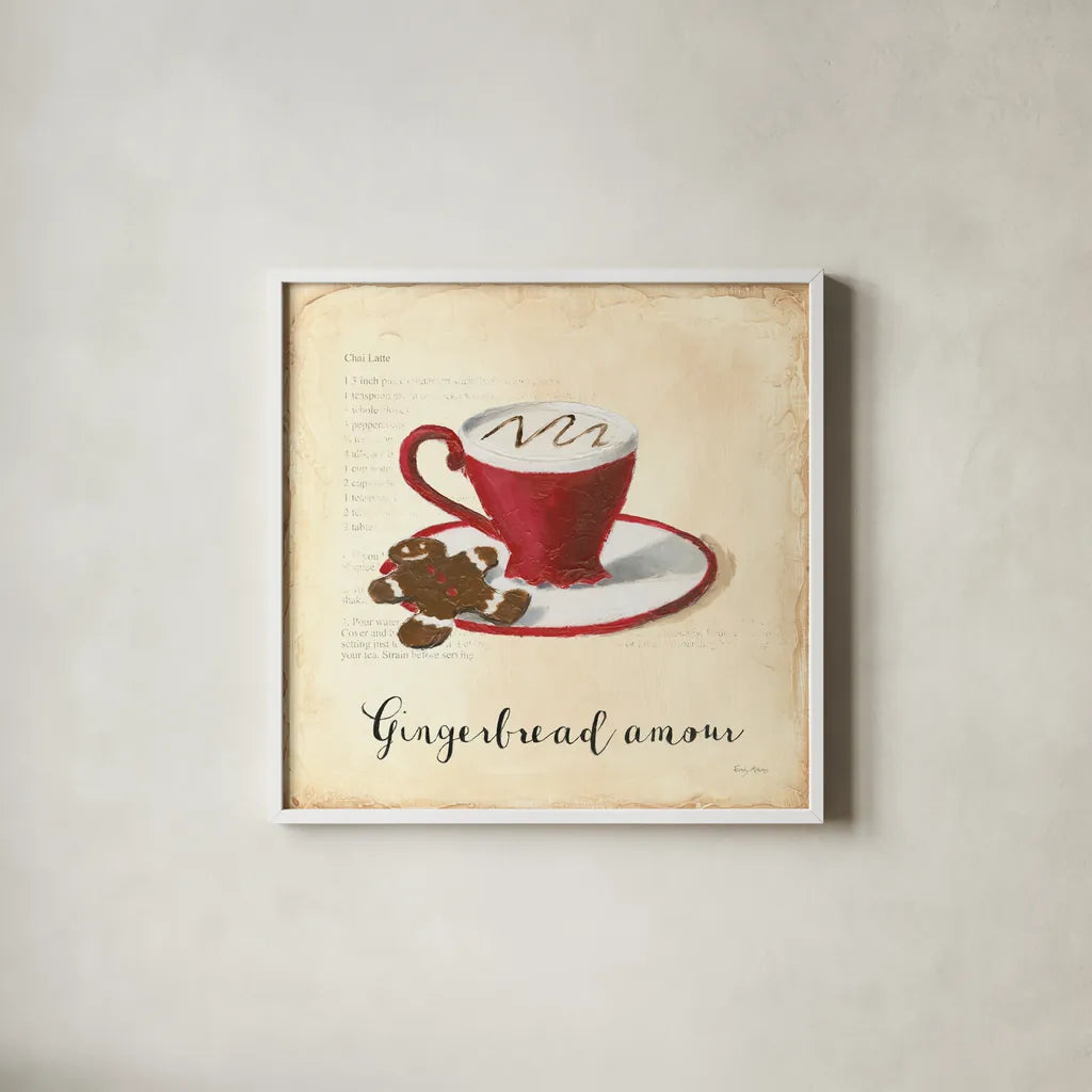 Holiday Cafe VI by Emily Adams. Shown in a crisp white glass frame for a clean and minimalist style. Available as an archival giclee rolled canvas, fine art paper, or poster print. SKU 30939a.