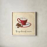 Holiday Cafe VI by Emily Adams. Shown in a crisp white glass frame for a clean and minimalist style. Available as an archival giclee rolled canvas, fine art paper, or poster print. SKU 30939a.