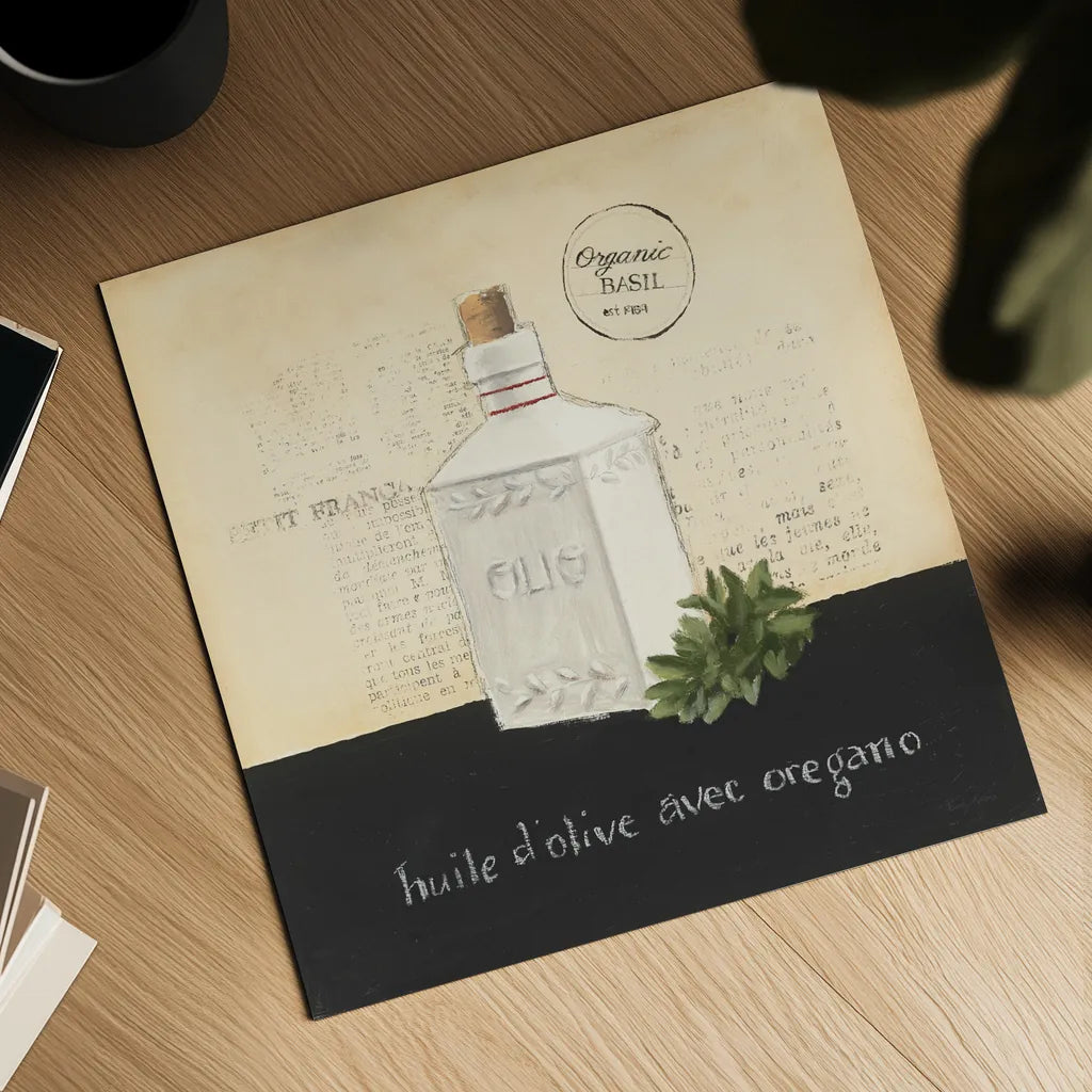 Huile d Olive II by Emily Adams. Shown as a detailed flat fine art print, highlighting archival giclee quality. Available as an archival giclee rolled canvas, fine art paper, or poster print. SKU 11371a.