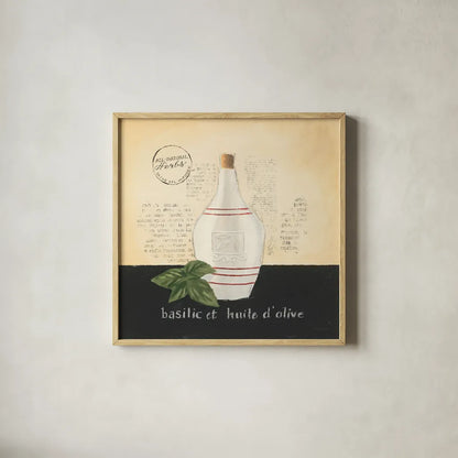 Huile d Olive III by Emily Adams. Shown in a natural wood glass frame for a timeless modern aesthetic. Available as an archival giclee rolled canvas, fine art paper, or poster print. SKU 11372a.