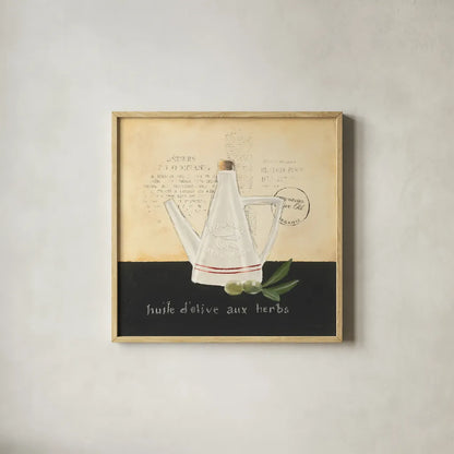 Huile d Olive IV by Emily Adams. Shown in a natural wood glass frame for a timeless modern aesthetic. Available as an archival giclee rolled canvas, fine art paper, or poster print. SKU 11373a.