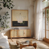 Huile d Olive IV by Emily Adams. Shown in a natural wood frame in a cozy modern living room. Available as an archival giclee rolled canvas, fine art paper, or poster print. SKU 11373a.