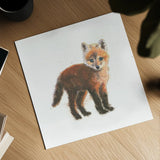 Into the Woods Fox by Emily Adams. Shown as a detailed flat fine art print, highlighting archival giclee quality. Available as an archival giclee rolled canvas, fine art paper, or poster print. SKU 27153a.