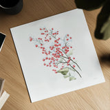 Into the Woods Holly by Emily Adams. Shown as a detailed flat fine art print, highlighting archival giclee quality. Available as an archival giclee rolled canvas, fine art paper, or poster print. SKU 30991a.