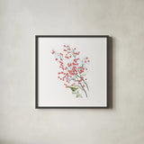 Into the Woods Holly by Emily Adams. Shown in a sleek black glass frame for a contemporary gallery look. Available as an archival giclee rolled canvas, fine art paper, or poster print. SKU 30991a.