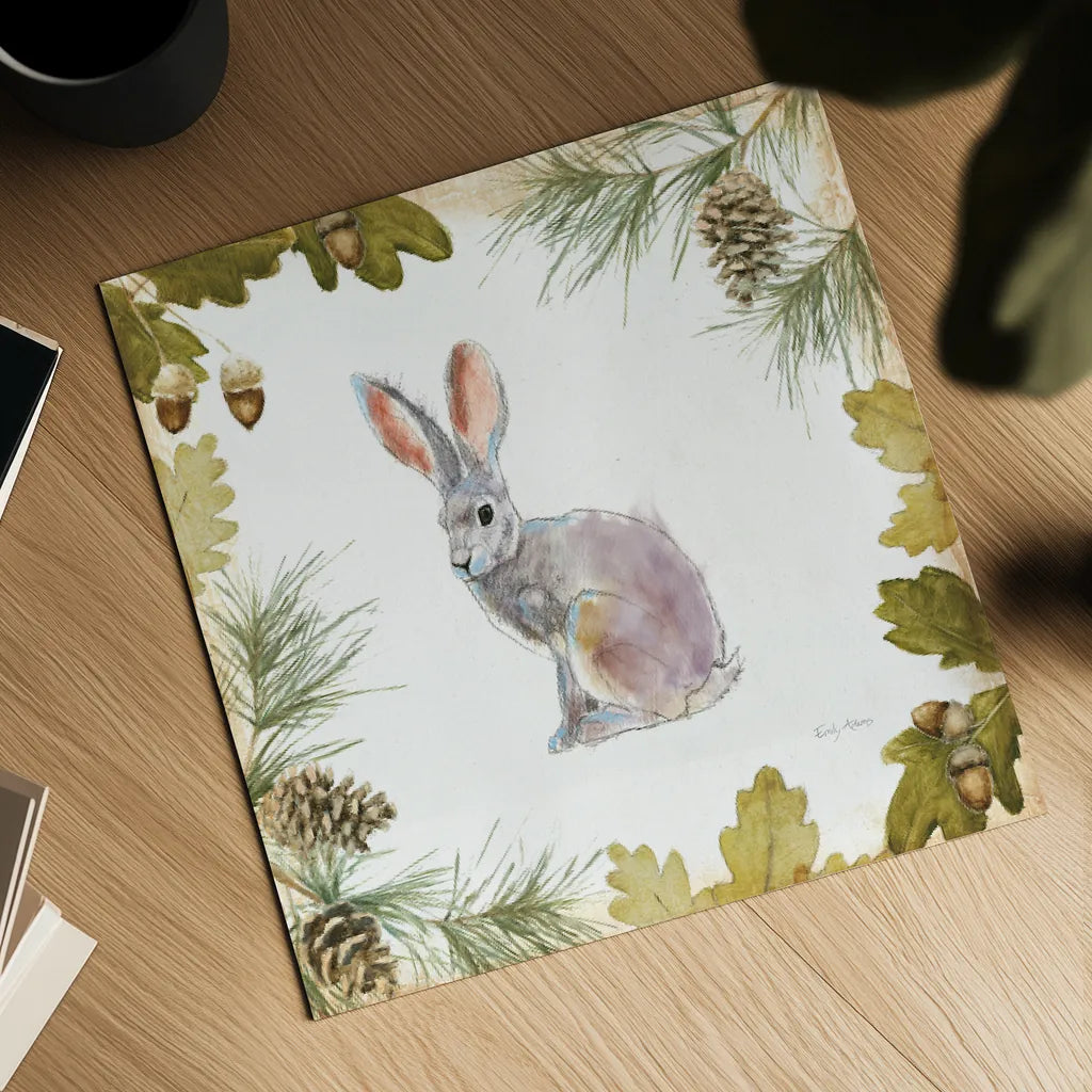 Into the Woods I on White Border by Emily Adams. Shown as a detailed flat fine art print, highlighting archival giclee quality. Available as an archival giclee rolled canvas, fine art paper, or poster print. SKU 22864a.