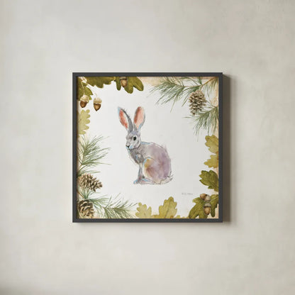 Into the Woods I on White Border by Emily Adams. Shown in a sleek black glass frame for a contemporary gallery look. Available as an archival giclee rolled canvas, fine art paper, or poster print. SKU 22864a.