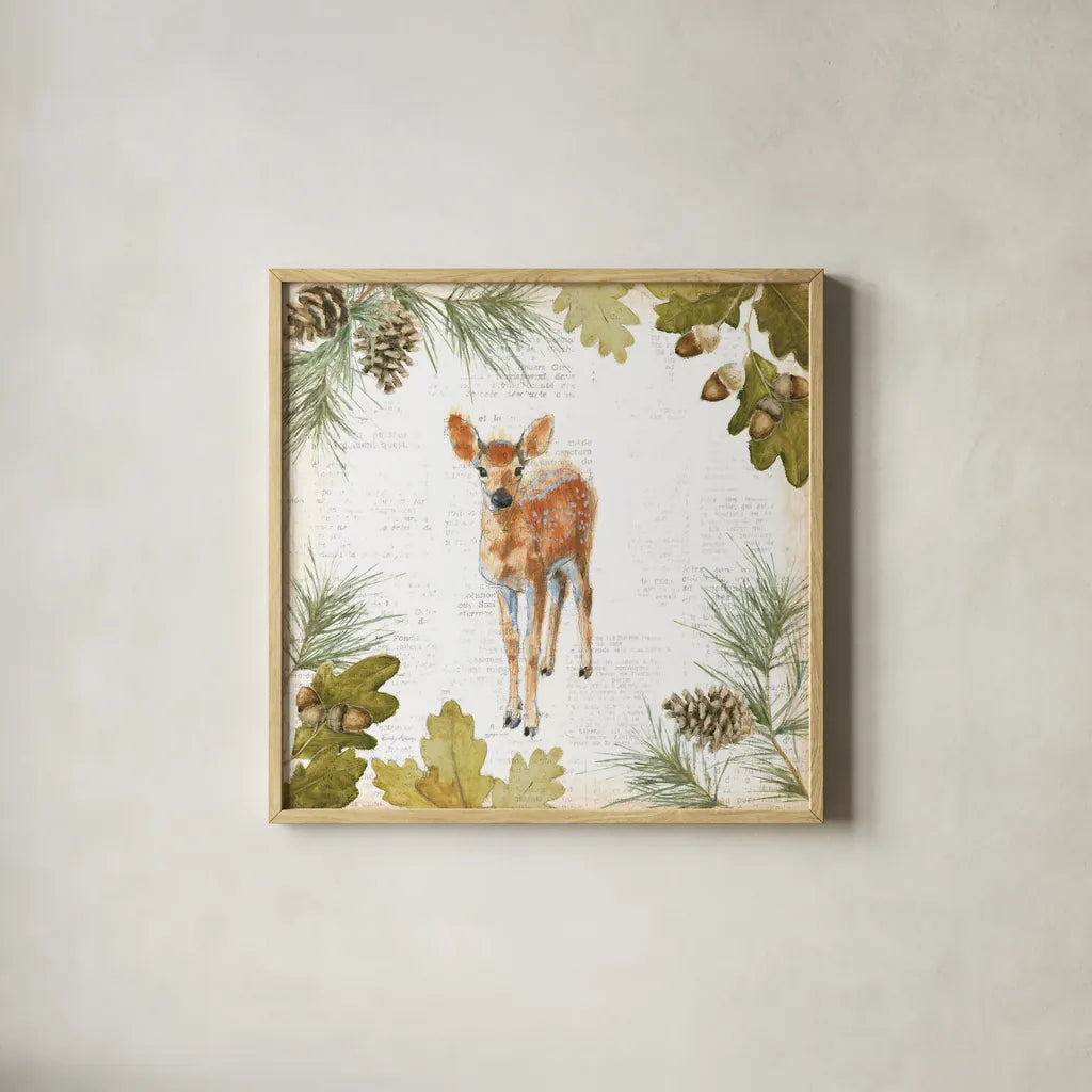 Into the Woods III by Emily Adams. Shown in a natural wood glass frame for a timeless modern aesthetic. Available as an archival giclee rolled canvas, fine art paper, or poster print. SKU 22524a.