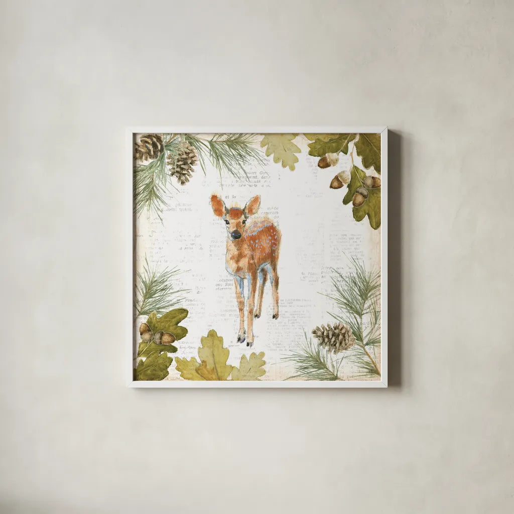 Into the Woods III by Emily Adams. Shown in a crisp white glass frame for a clean and minimalist style. Available as an archival giclee rolled canvas, fine art paper, or poster print. SKU 22524a.