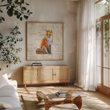 Into the Woods IV no Border by Emily Adams. Shown in a natural wood frame in a cozy modern living room. Available as an archival giclee rolled canvas, fine art paper, or poster print. SKU 22879a.