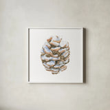 Into the Woods Pinecone I by Emily Adams. Shown in a crisp white glass frame for a clean and minimalist style. Available as an archival giclee rolled canvas, fine art paper, or poster print. SKU 30989a.