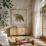 Into the Woods VI no Border by Emily Adams. Shown in a natural wood frame in a cozy modern living room. Available as an archival giclee rolled canvas, fine art paper, or poster print. SKU 22881a.