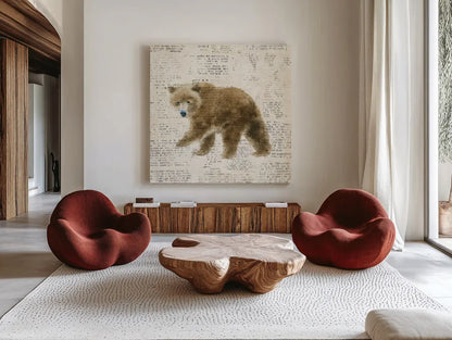 Into the Woods VI no Border by Emily Adams. Shown as extra-large giant wall art in a modern living room. Available as an archival giclee rolled canvas, fine art paper, or poster print. SKU 22881a.