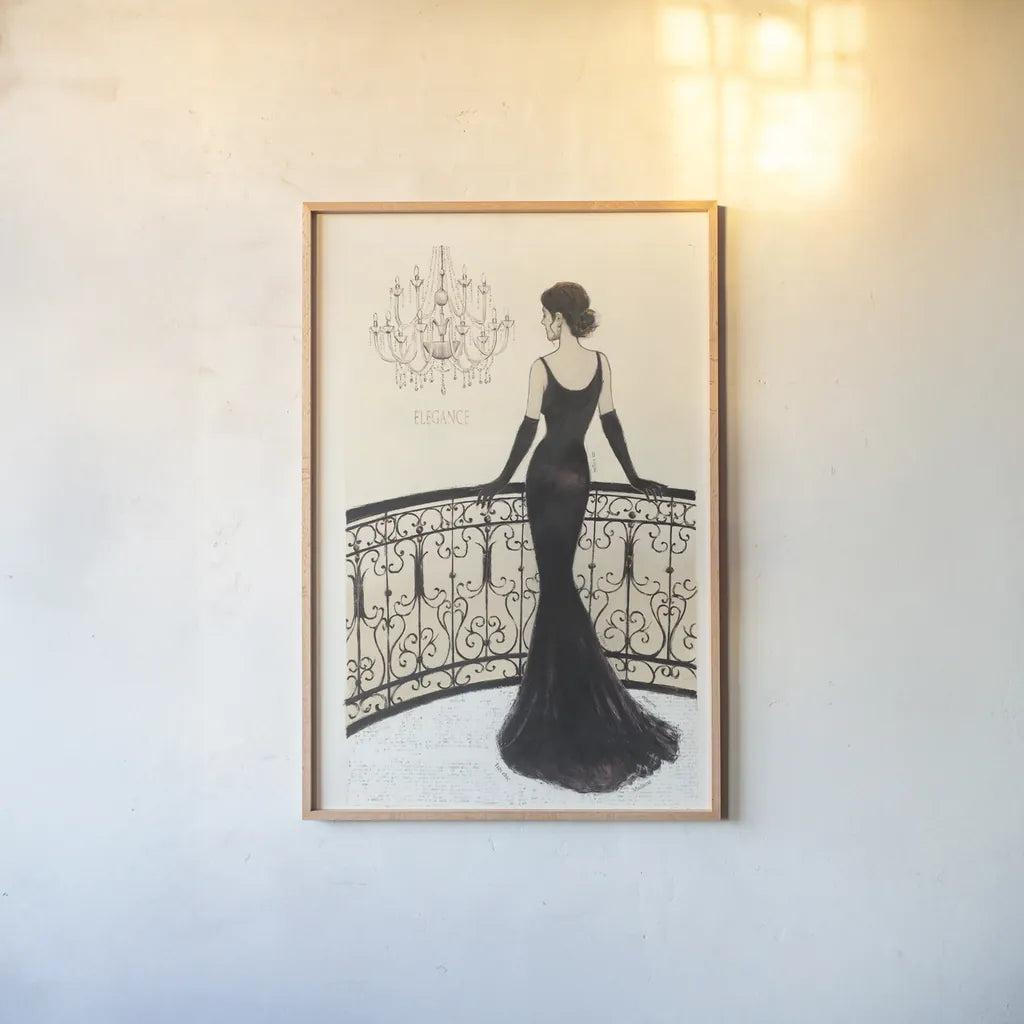 La Belle Noir Original by Emily Adams. shown as a paper print in a natural frame. Available as a archival giclee rolled canvas, fine art paper, or poster print. SKU 35234h.
