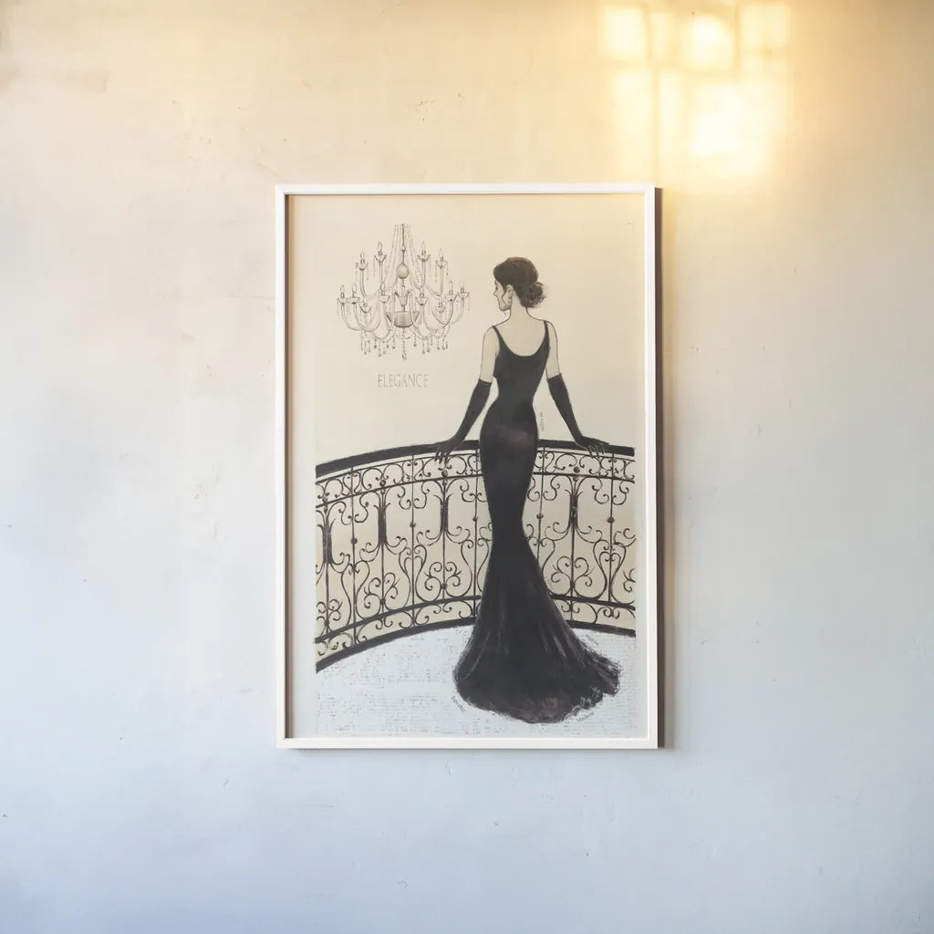 La Belle Noir Original by Emily Adams. shown as a paper print in a white frame. Available as a archival giclee rolled canvas, fine art paper, or poster print. SKU 35234h.