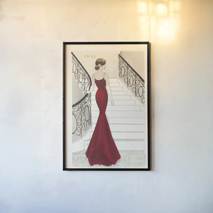 La Belle Rouge Original by Emily Adams. shown as a paper print in a black flame. Available as a archival giclee rolled canvas, fine art paper, or poster print. SKU 35233h.