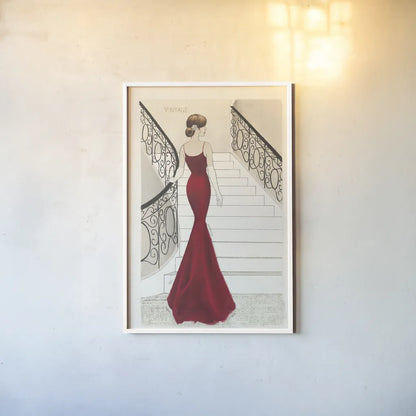 La Belle Rouge Original by Emily Adams. shown as a paper print in a white frame. Available as a archival giclee rolled canvas, fine art paper, or poster print. SKU 35233h.