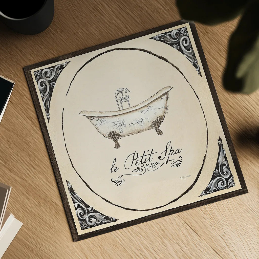 Le Petit Spa I Square by Emily Adams. Shown as a detailed flat fine art print, highlighting archival giclee quality. Available as an archival giclee rolled canvas, fine art paper, or poster print. SKU 12593a.