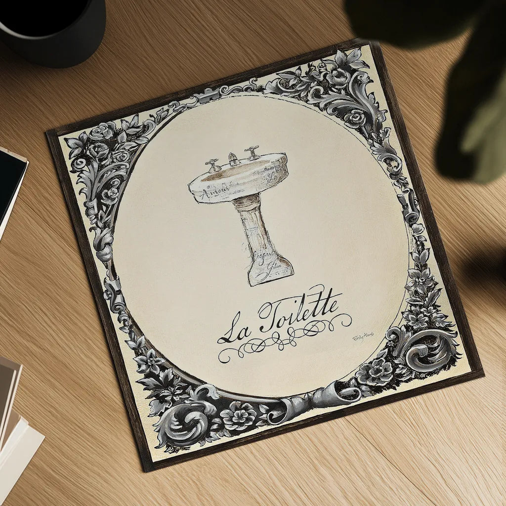 Le Petit Spa II Square by Emily Adams. Shown as a detailed flat fine art print, highlighting archival giclee quality. Available as an archival giclee rolled canvas, fine art paper, or poster print. SKU 12594a.