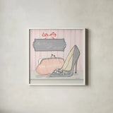 Life is Short Wear Cute Shoes by Emily Adams. Shown in a crisp white glass frame for a clean and minimalist style. Available as an archival giclee rolled canvas, fine art paper, or poster print. SKU 30586a.